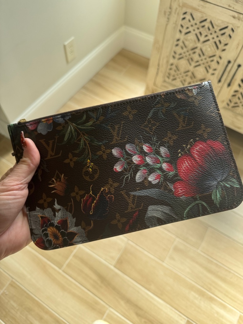 Louis Vuitton Brown Monogram Floral Zip MM Pouch from Eden collection